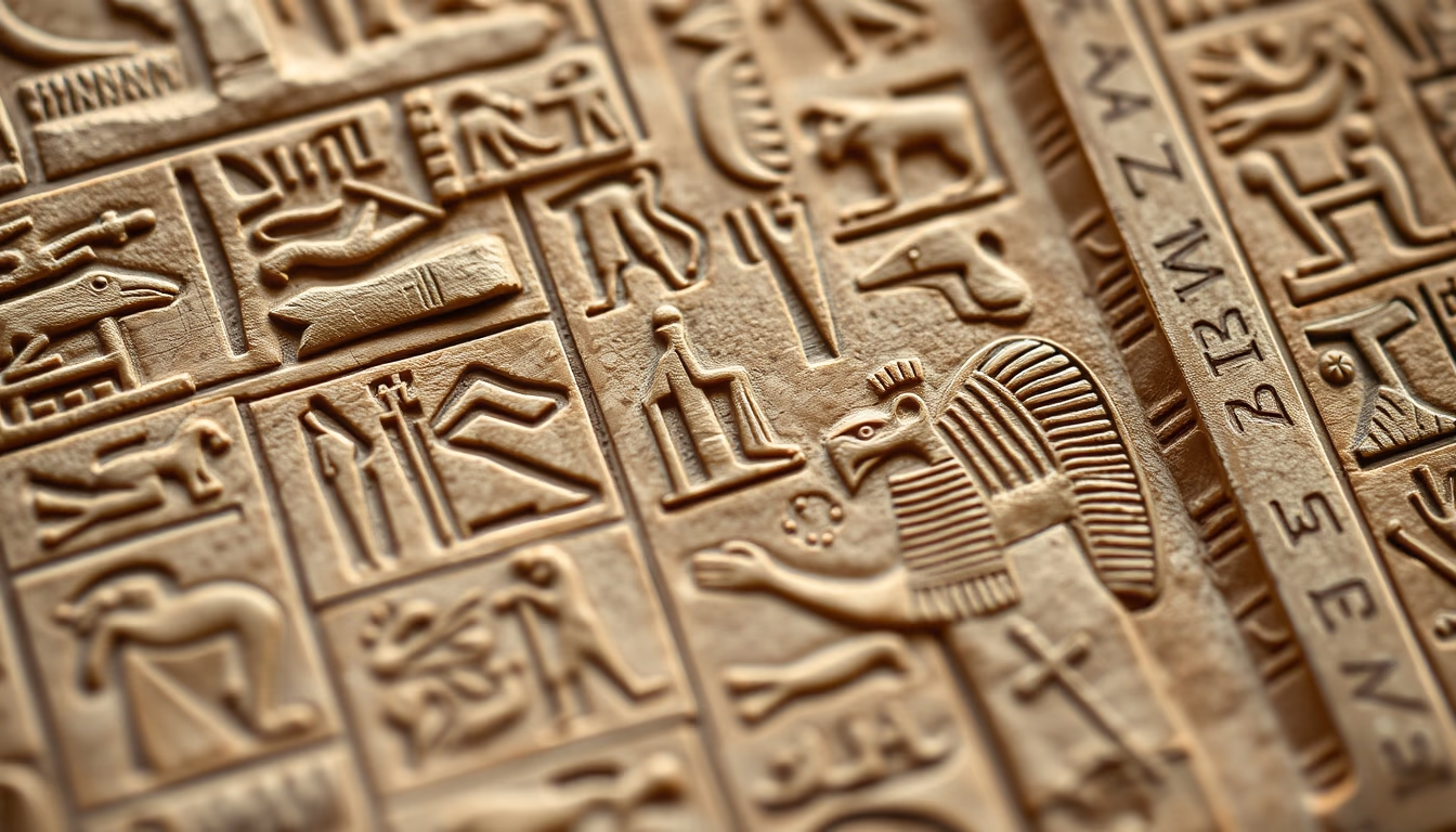 egyptian hieroglyphs detail in editorial style