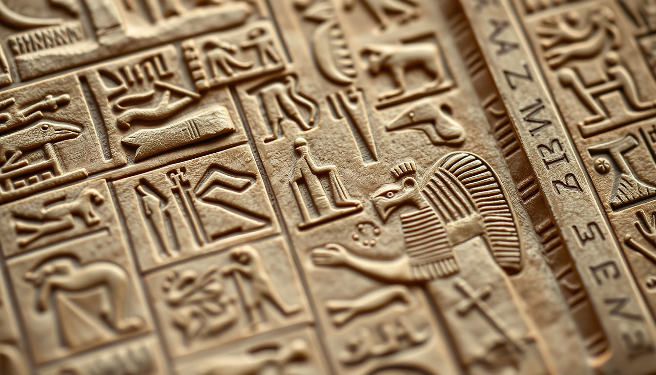 egyptian hieroglyphs detail in editorial style