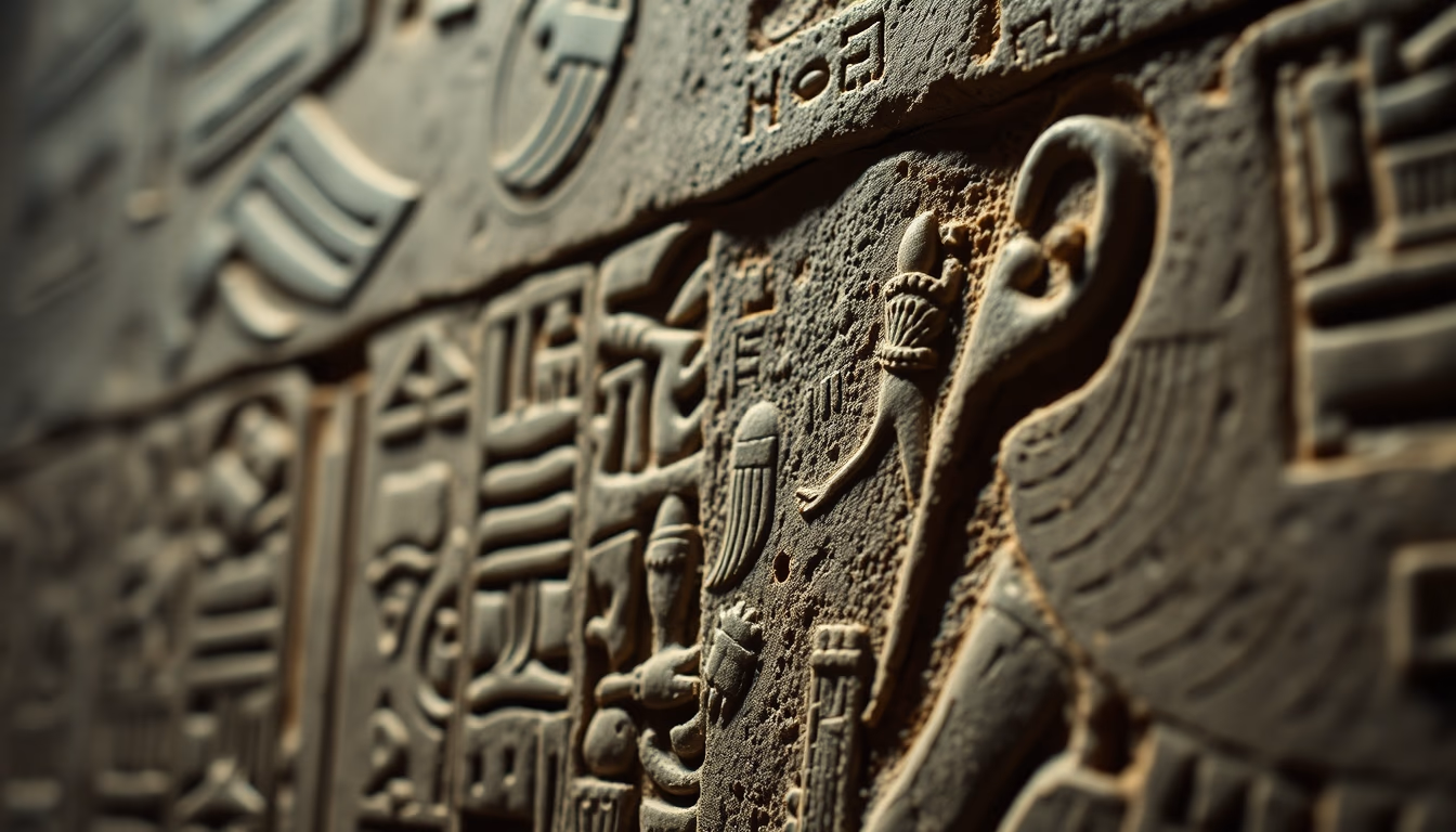 egyptian hieroglyphs detail in editorial style