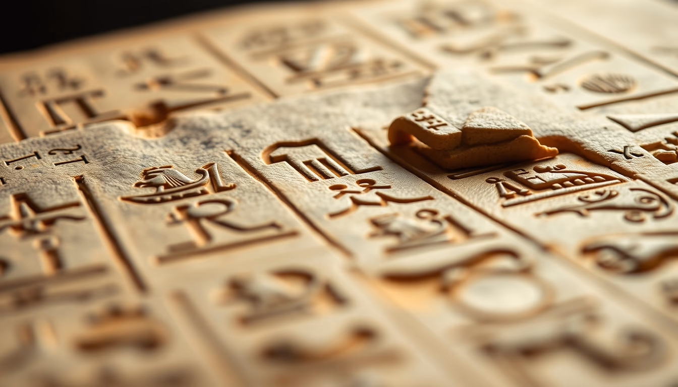 egyptian hieroglyphs detail in editorial style