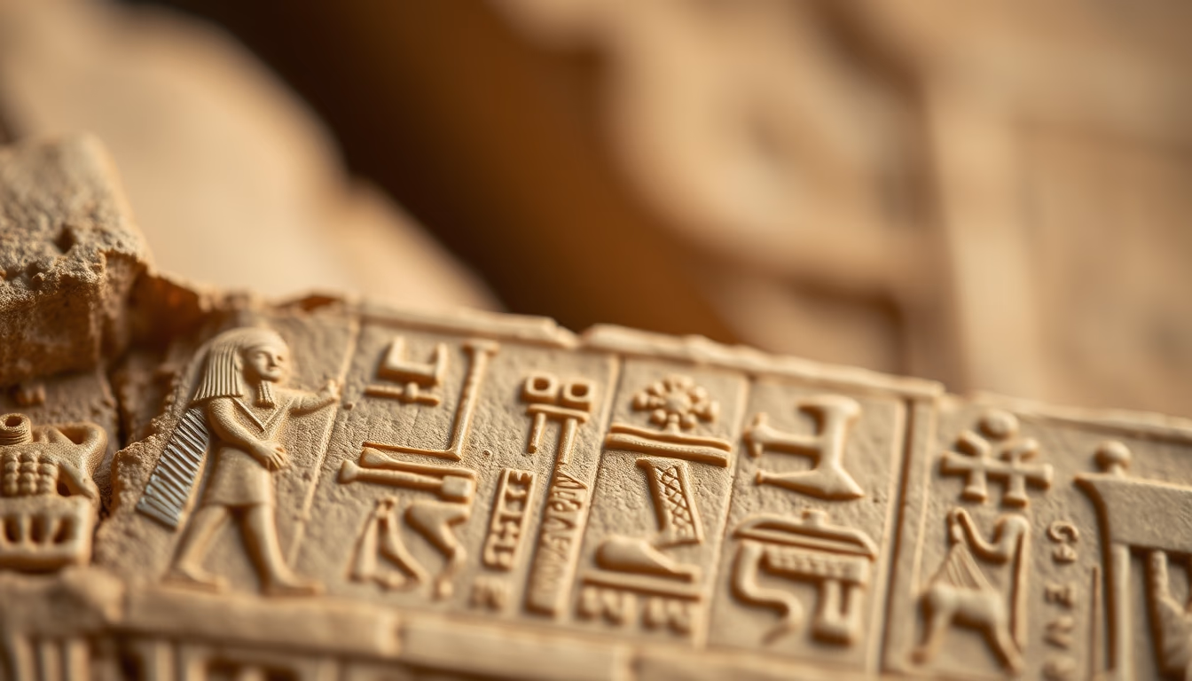 egyptian hieroglyphs detail in editorial style