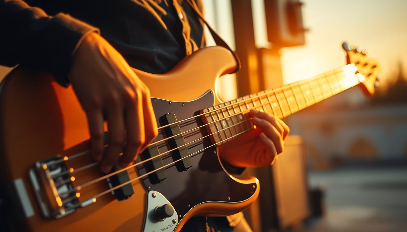 electric bass guitar in editorial style