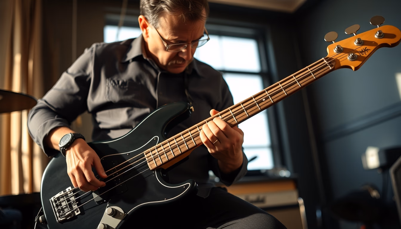 electric bass guitar in editorial style