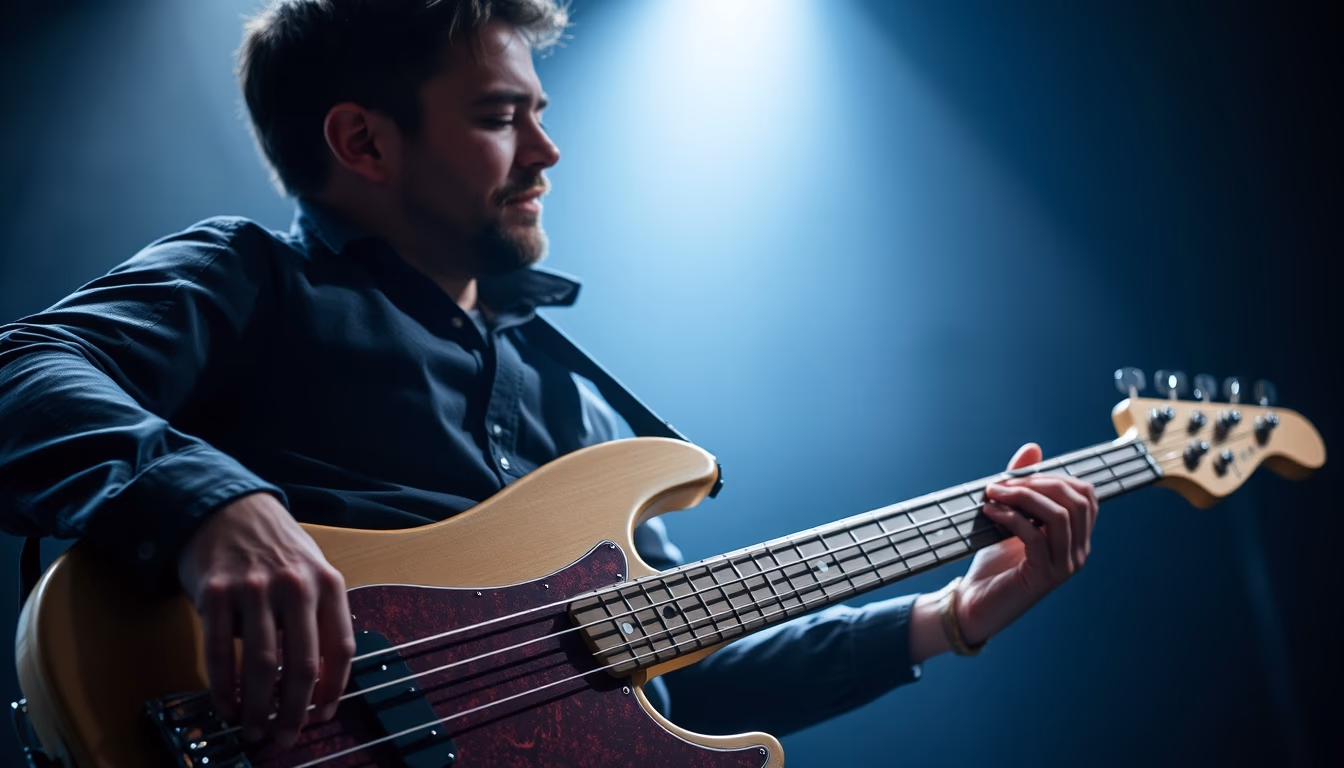 electric bass guitar in editorial style