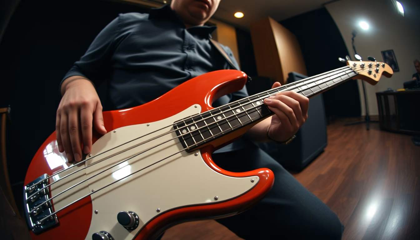 electric bass guitar in editorial style