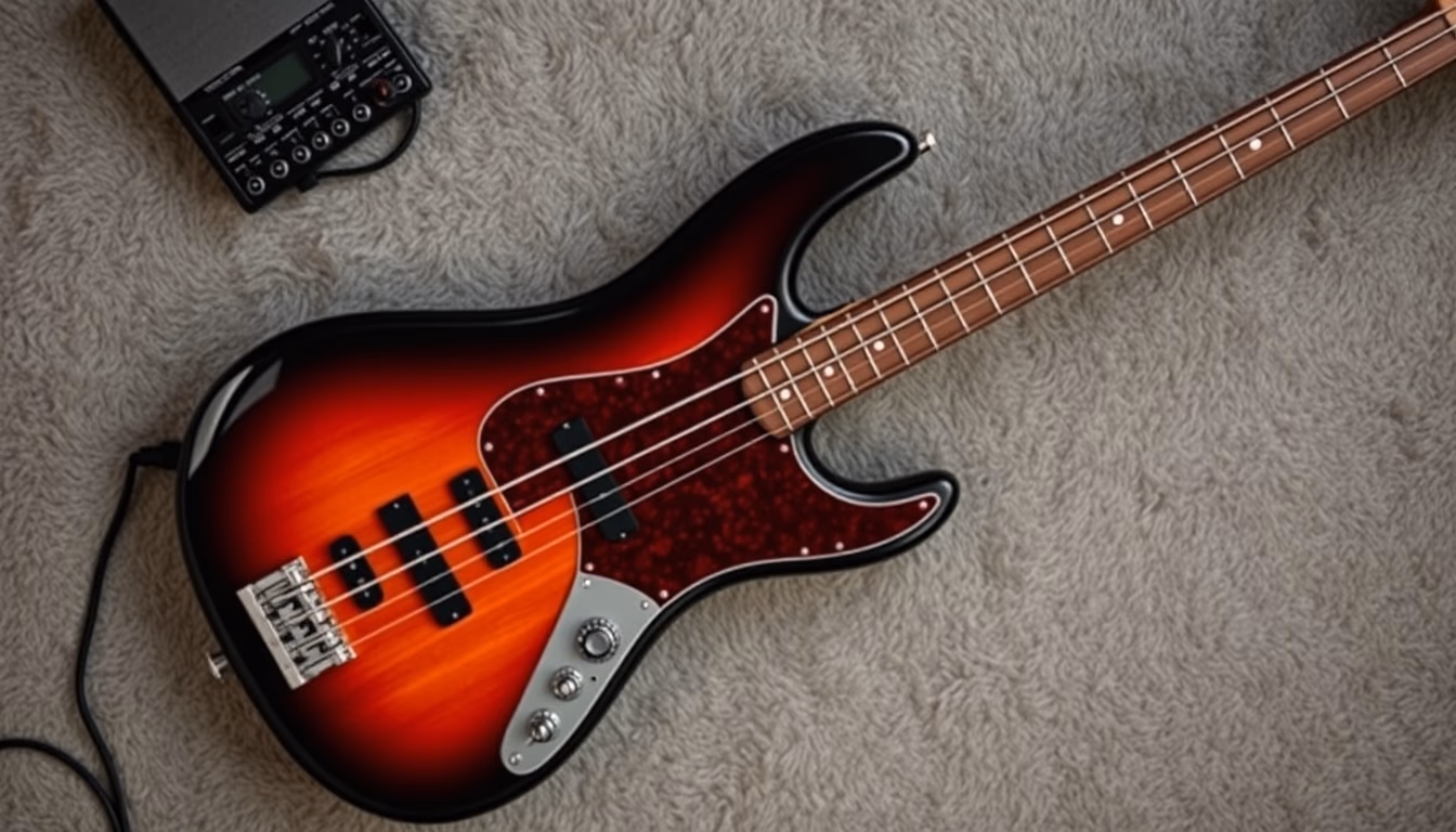 electric bass guitar in editorial style