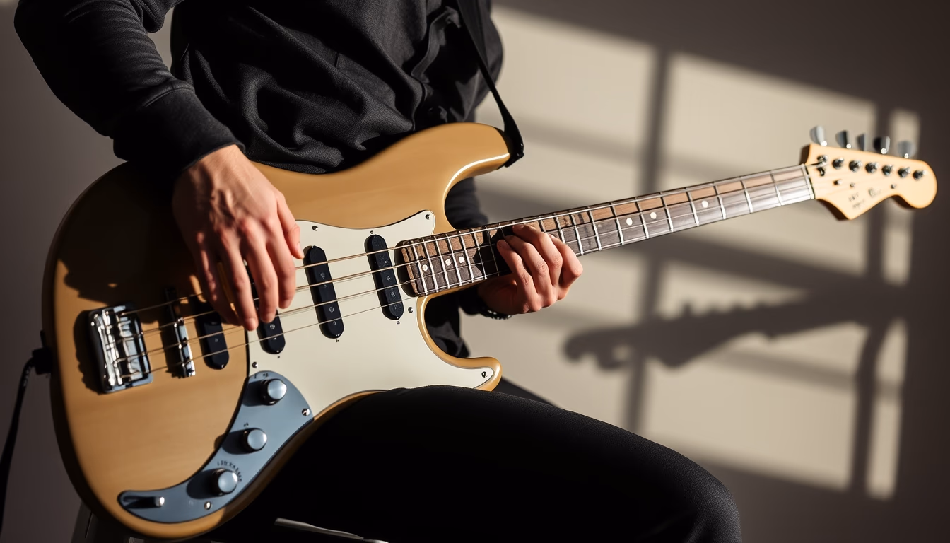 electric bass guitar in editorial style