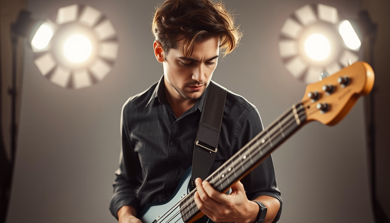 electric bass guitar in editorial style