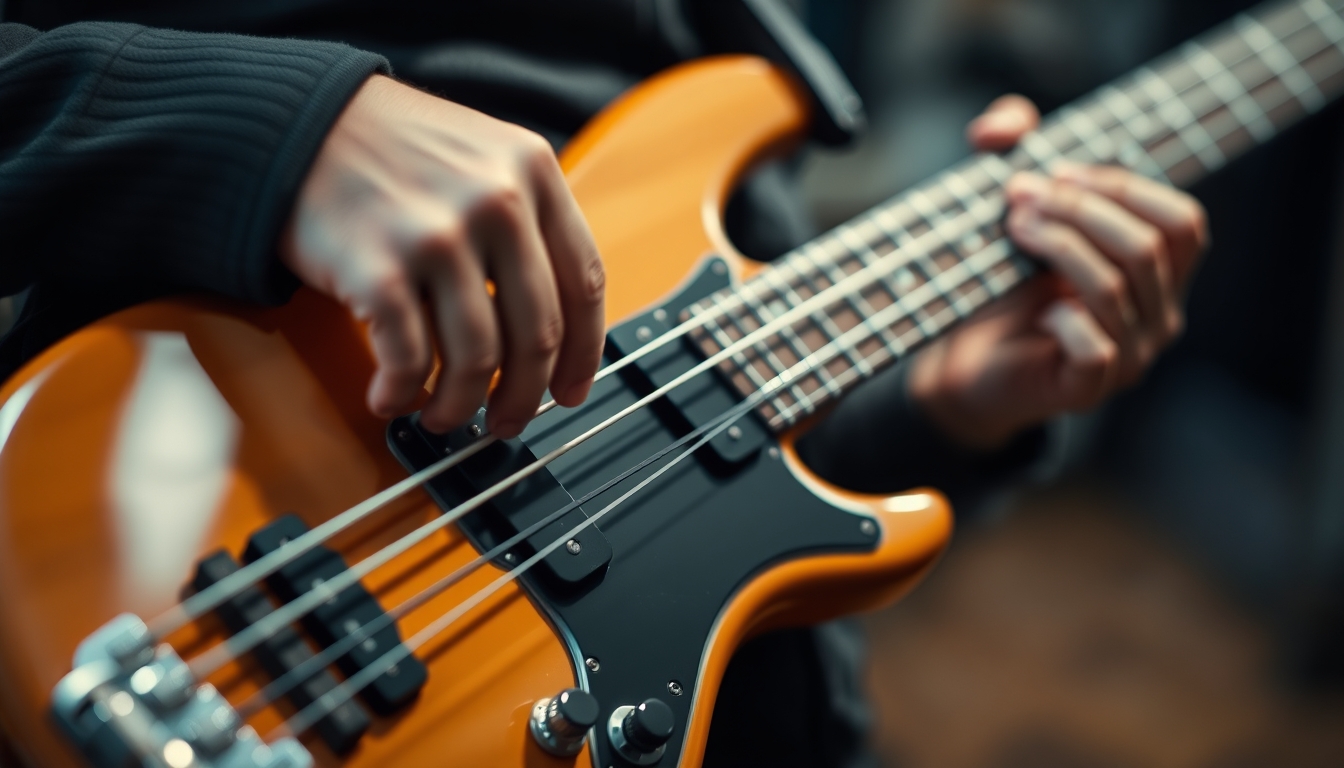 electric bass guitar in editorial style