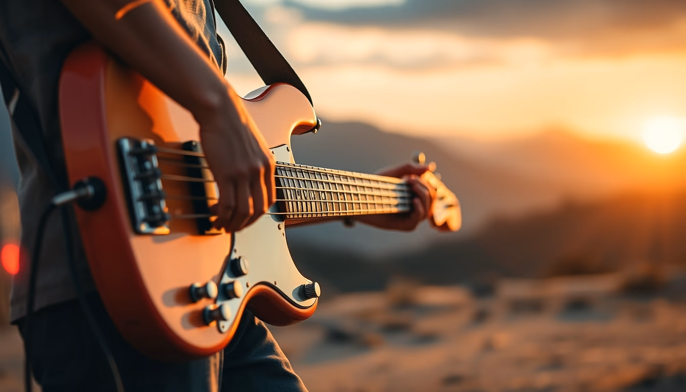 electric bass guitar in editorial style