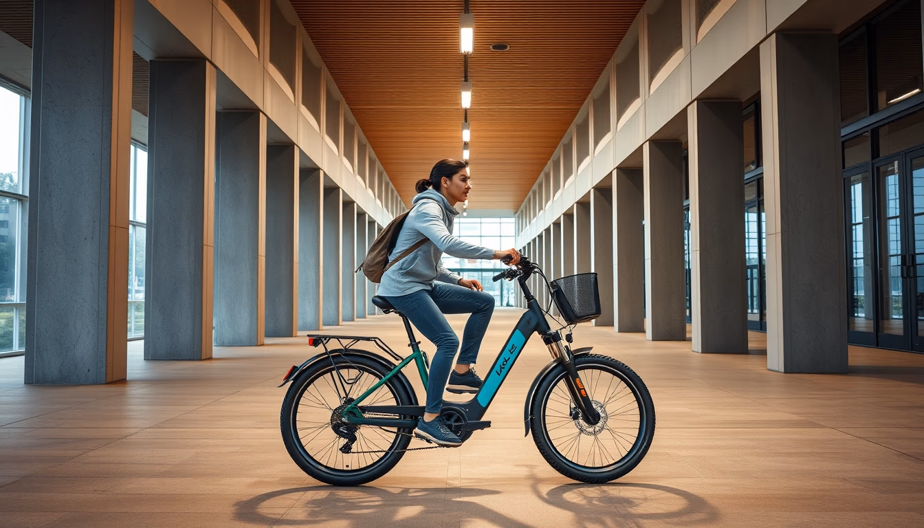 electric bike commuter in editorial style