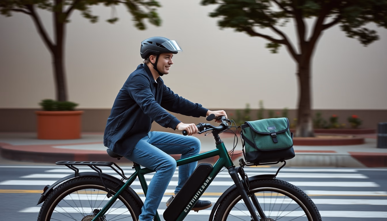 electric bike commuter in editorial style