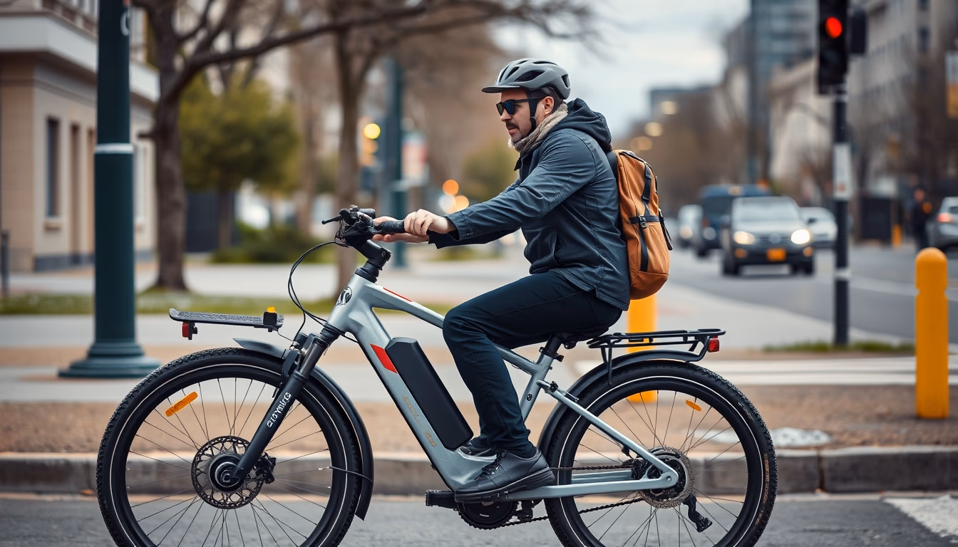 electric bike commuter in editorial style
