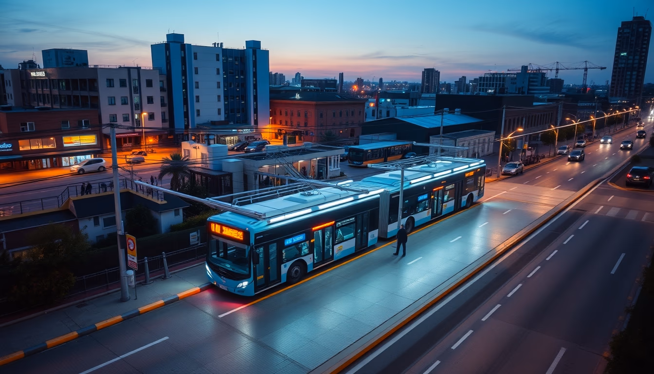 electric bus station in editorial style