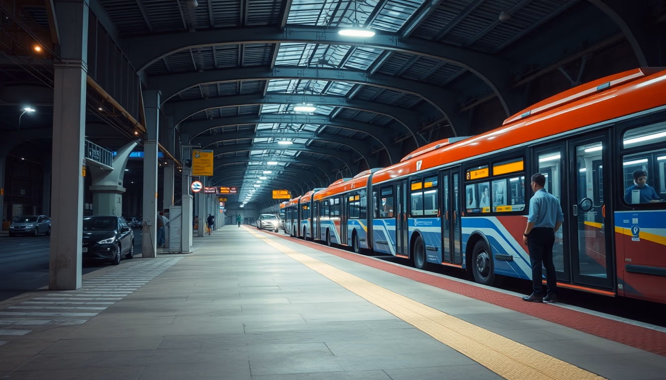 electric bus station in editorial style