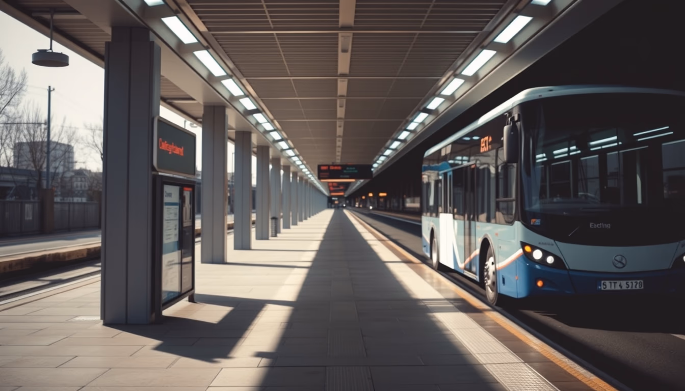 electric bus station in editorial style