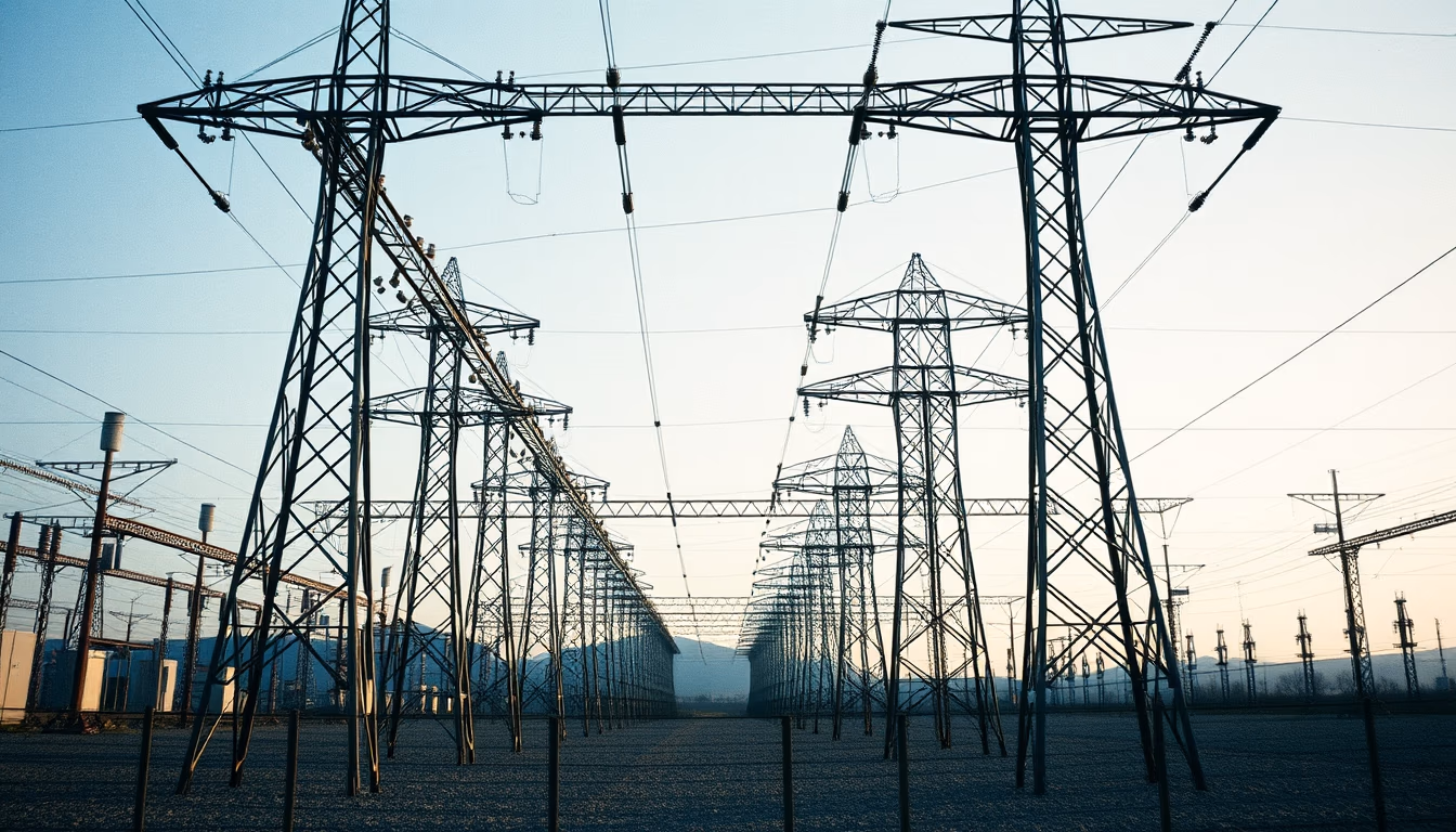 electric grid substation in editorial style