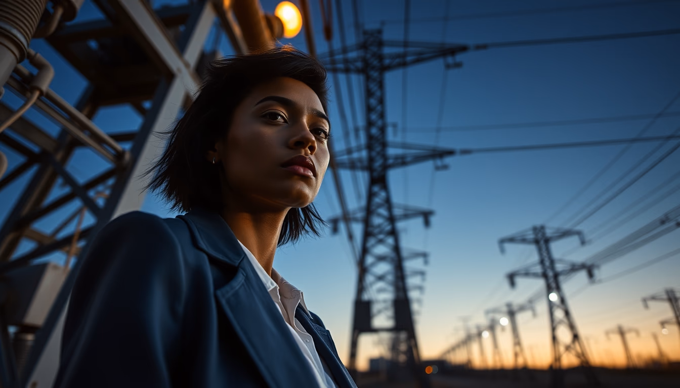 electric grid substation in editorial style