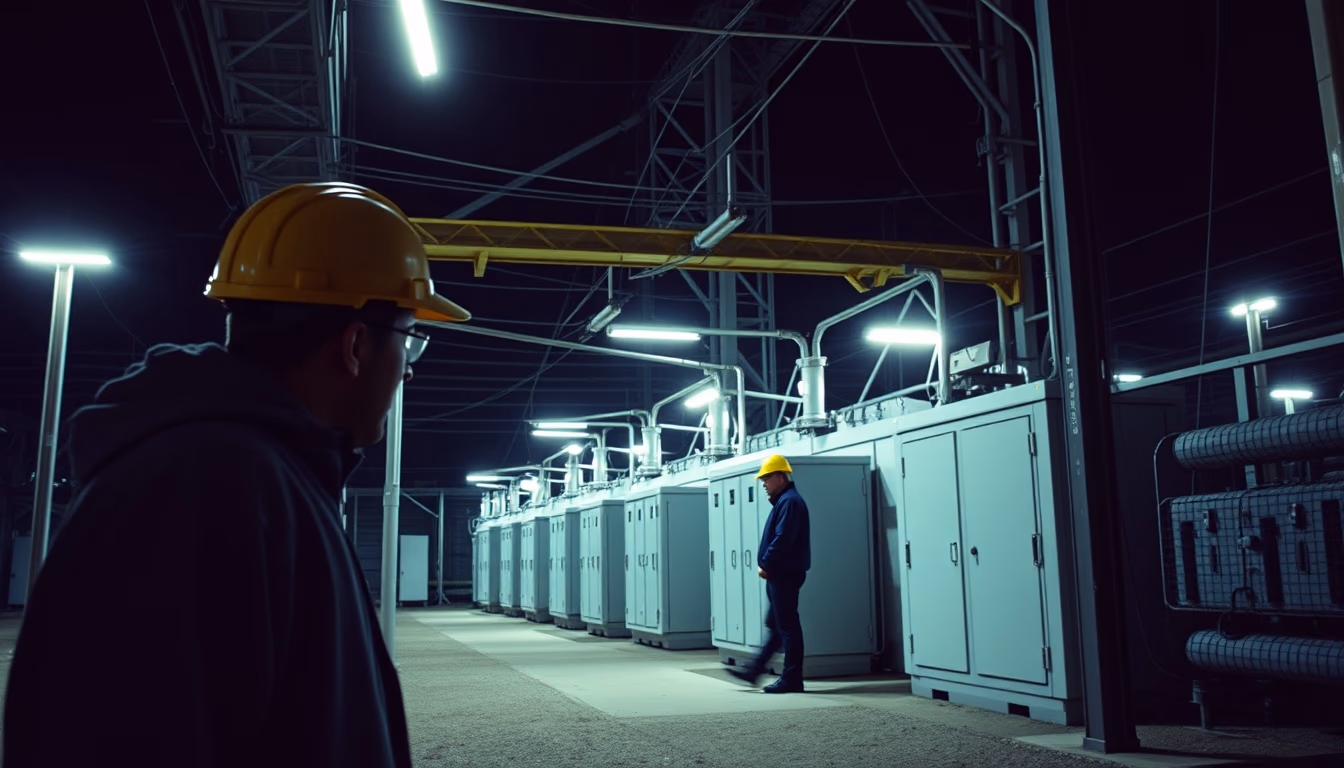 electric grid substation in editorial style