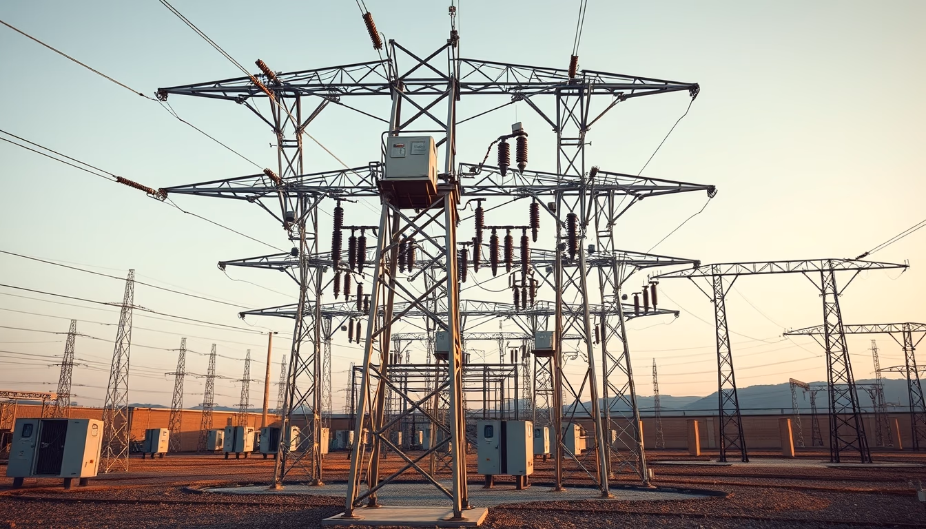 electric grid substation in editorial style