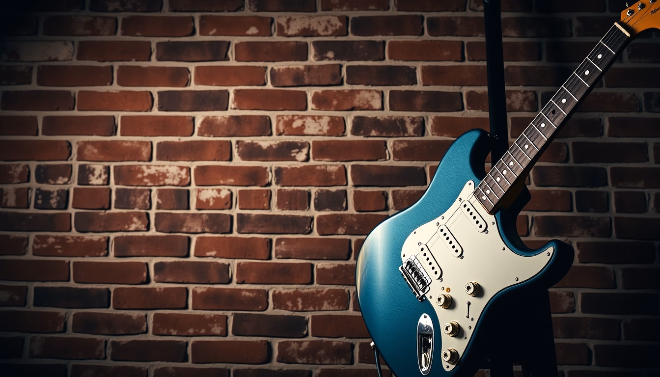Guitarra elétrica against brick wall em estilo editorial
