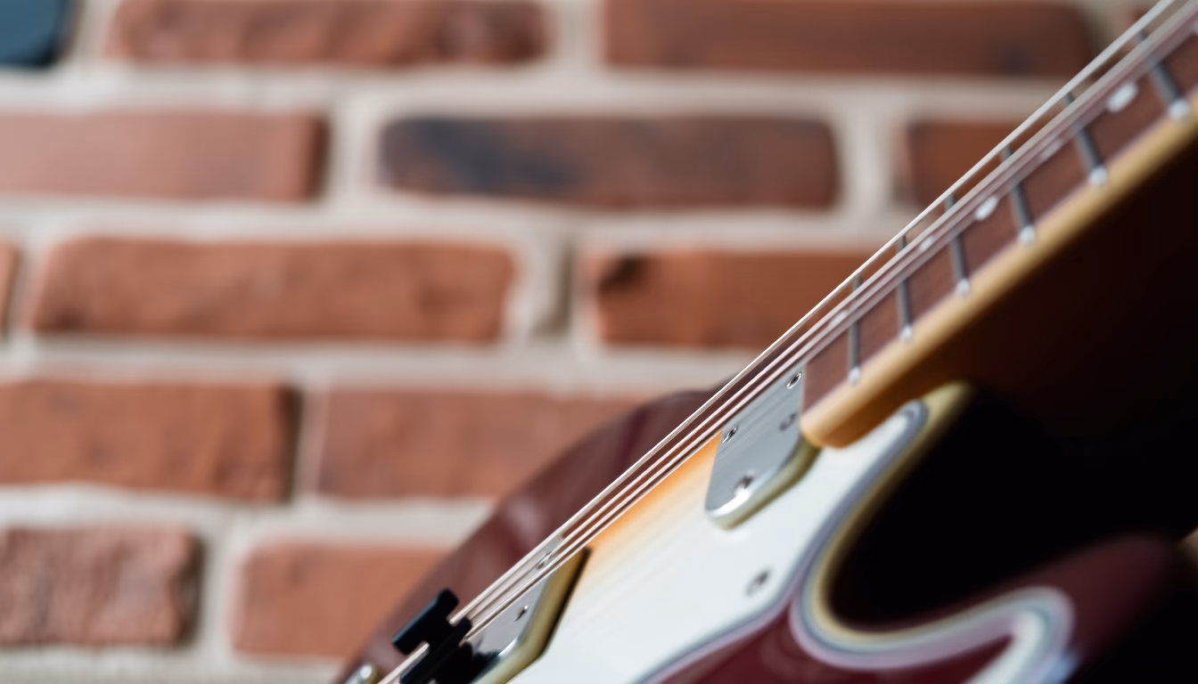 Guitarra elétrica against brick wall em estilo editorial