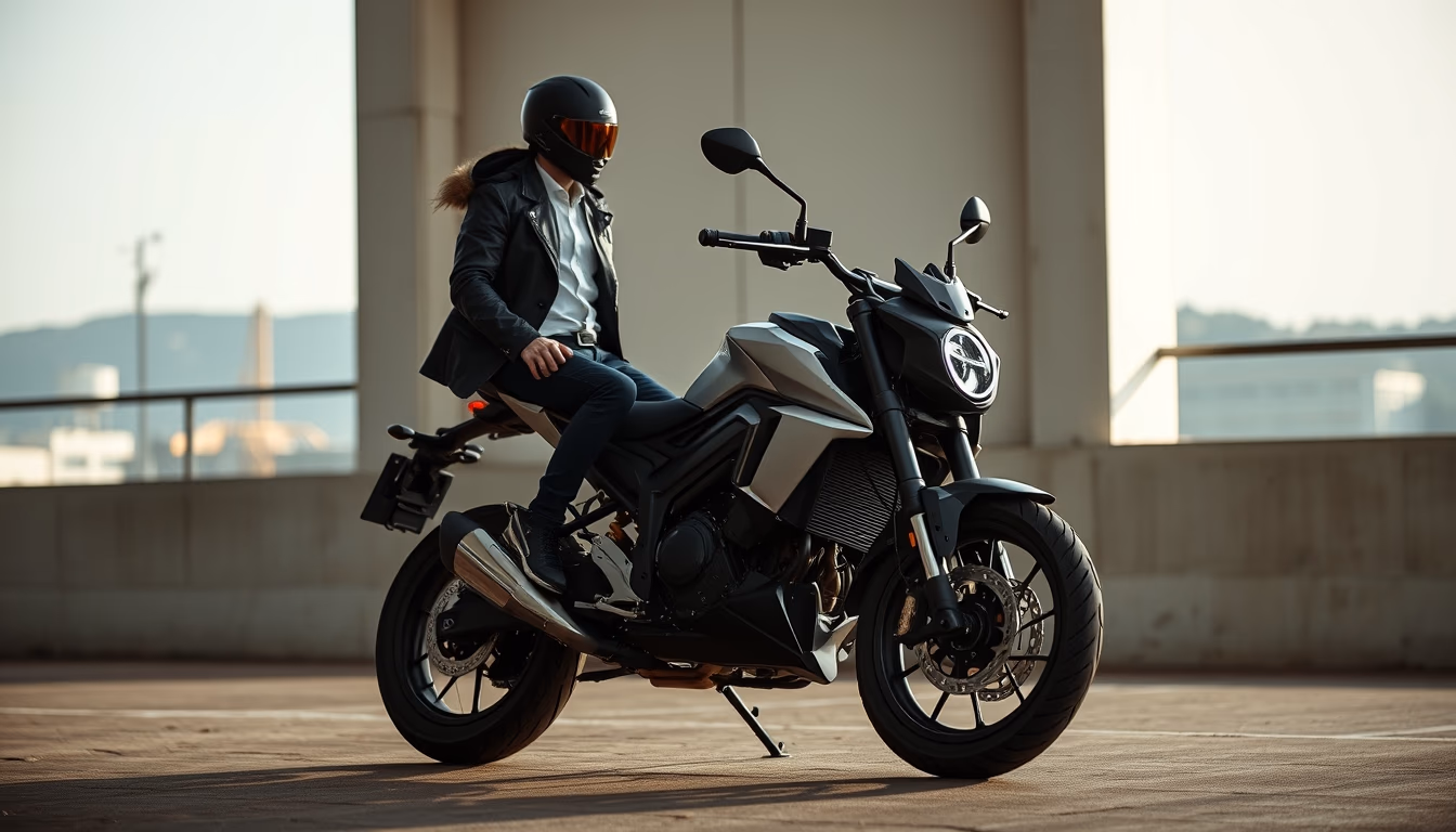 electric motorcycle modern in editorial style