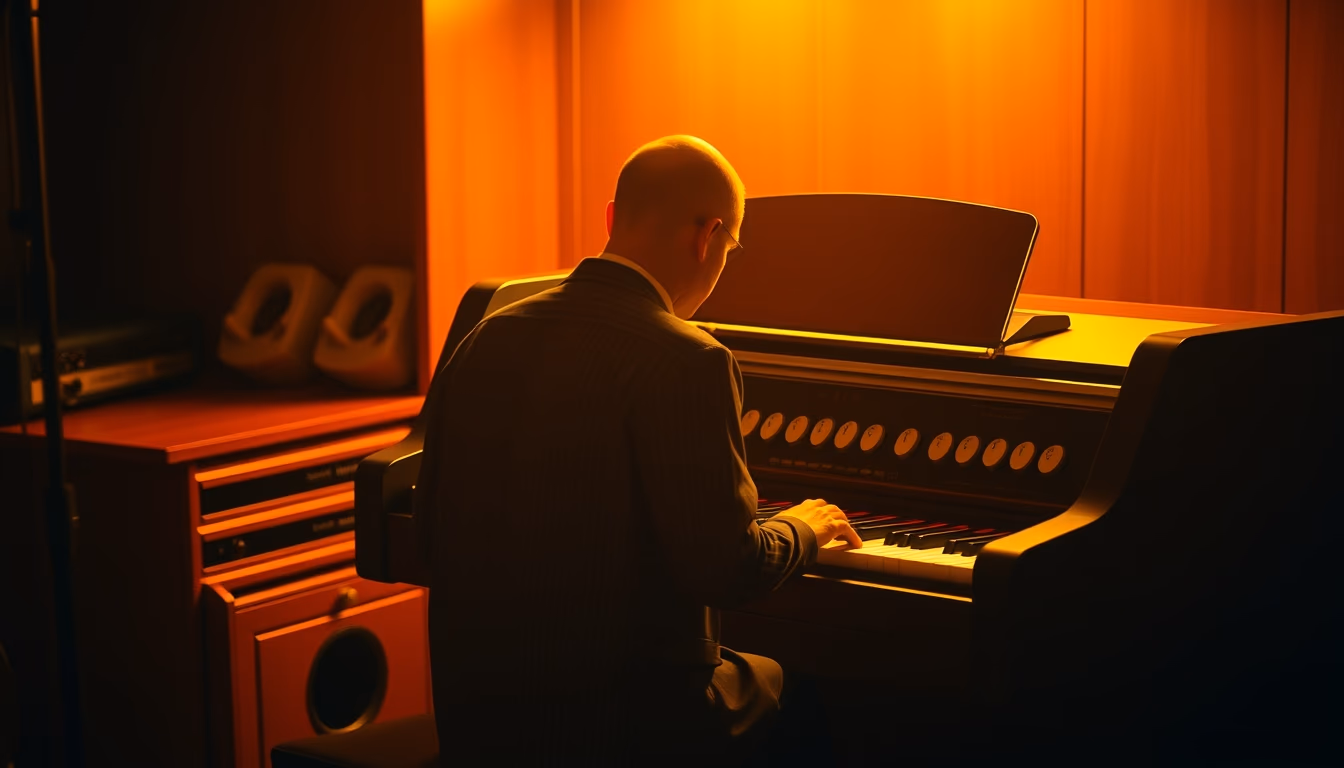 electric organ hammond in editorial style