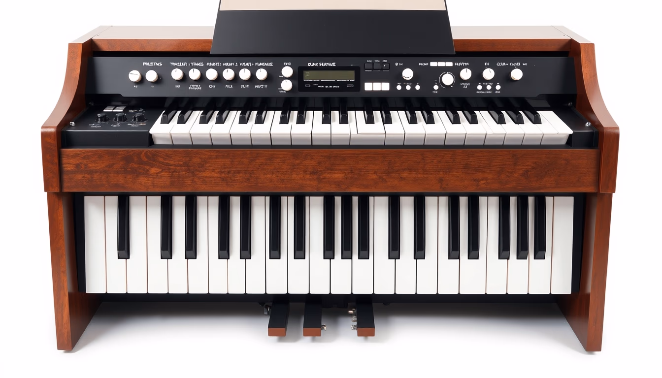electric organ hammond in editorial style