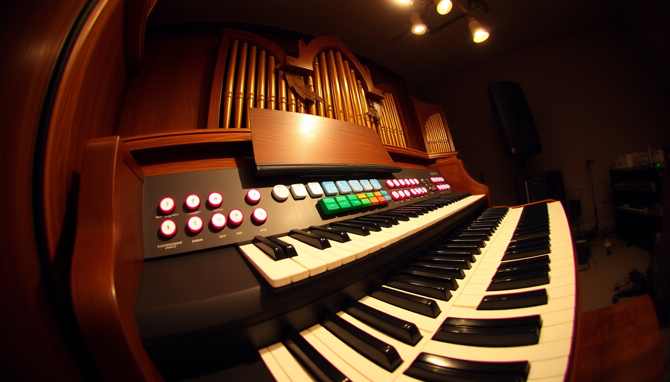 electric organ hammond in editorial style