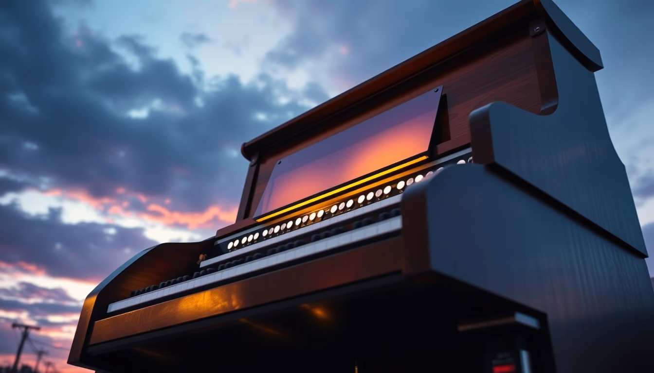 electric organ hammond in editorial style