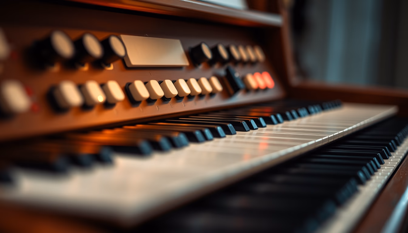 electric organ hammond in editorial style