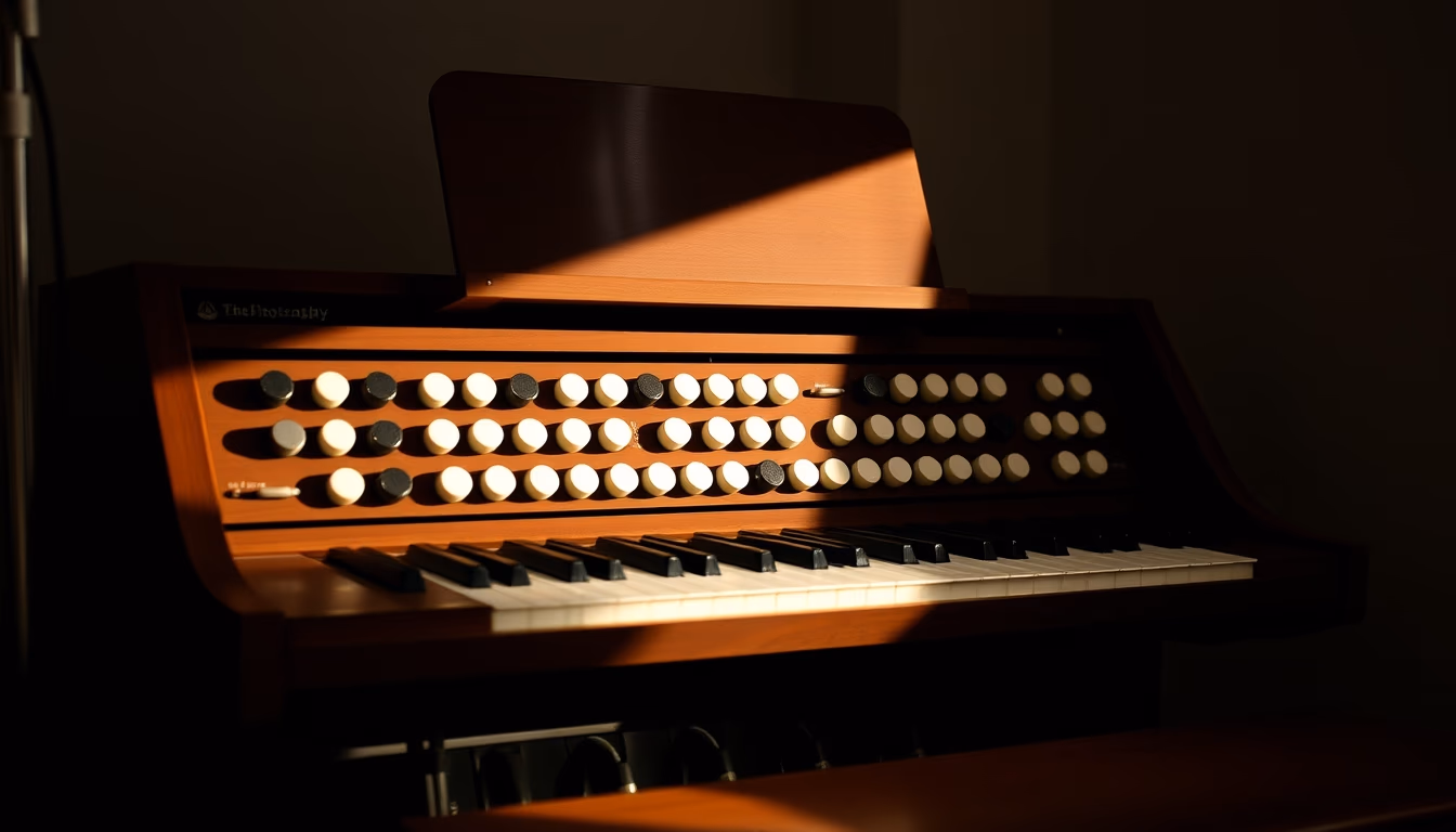 electric organ hammond in editorial style