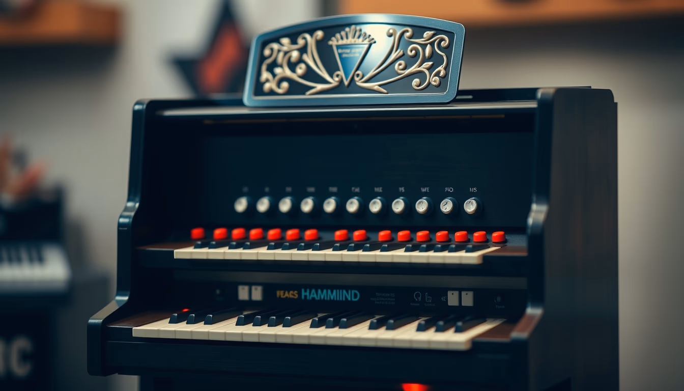 electric organ hammond in editorial style