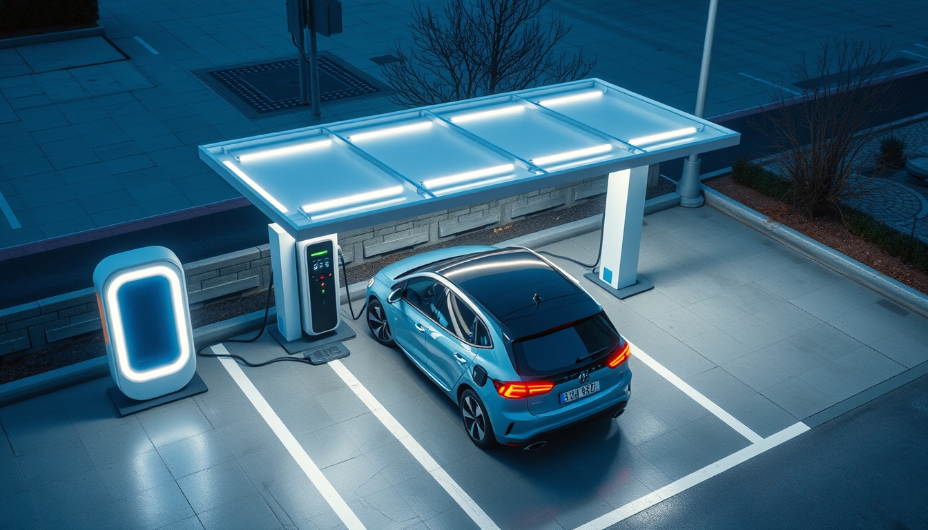 electric vehicle charging station in editorial style