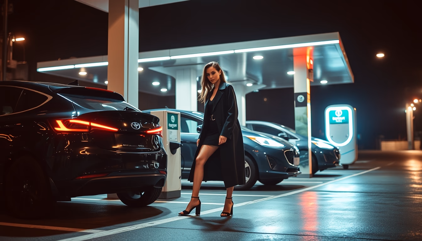 electric vehicle charging station in editorial style