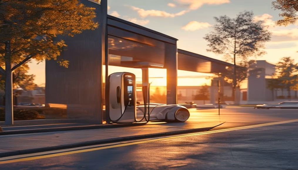 electric vehicle charging station in editorial style