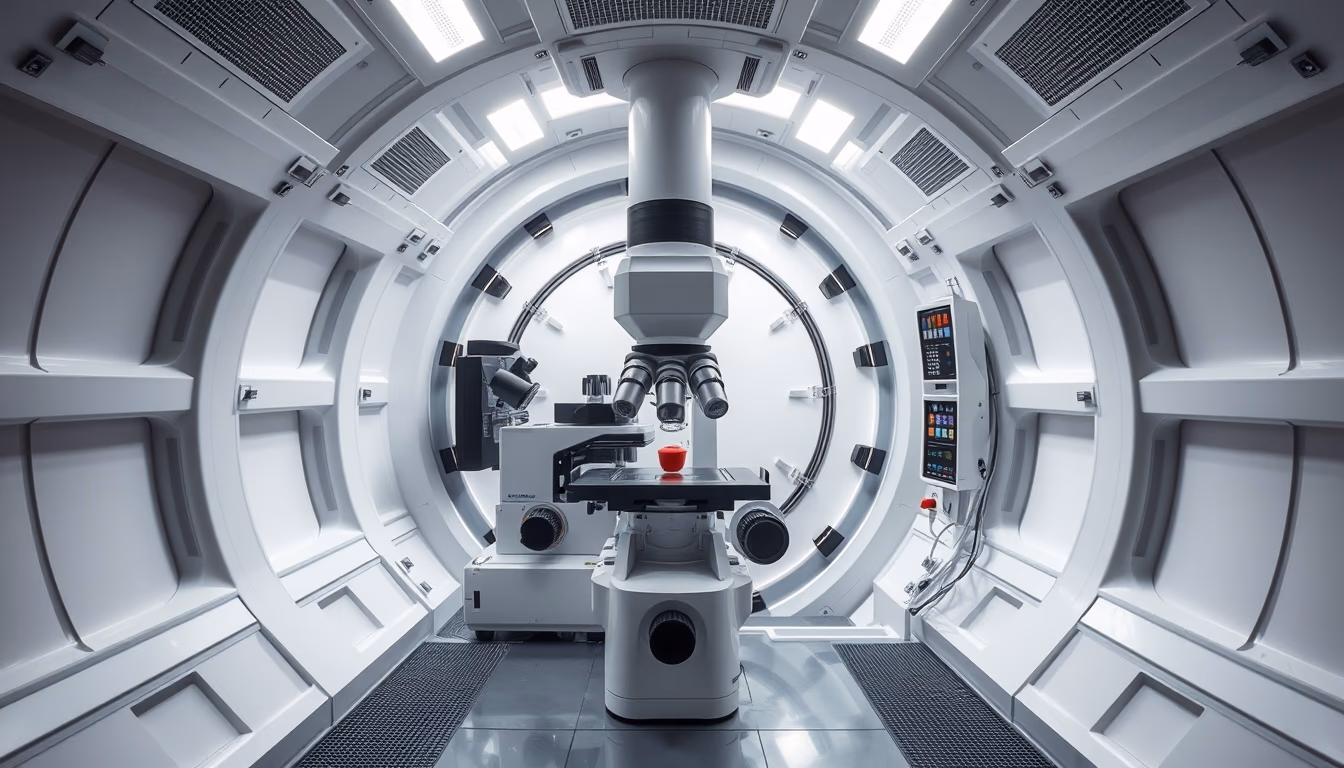 electron microscope chamber in editorial style