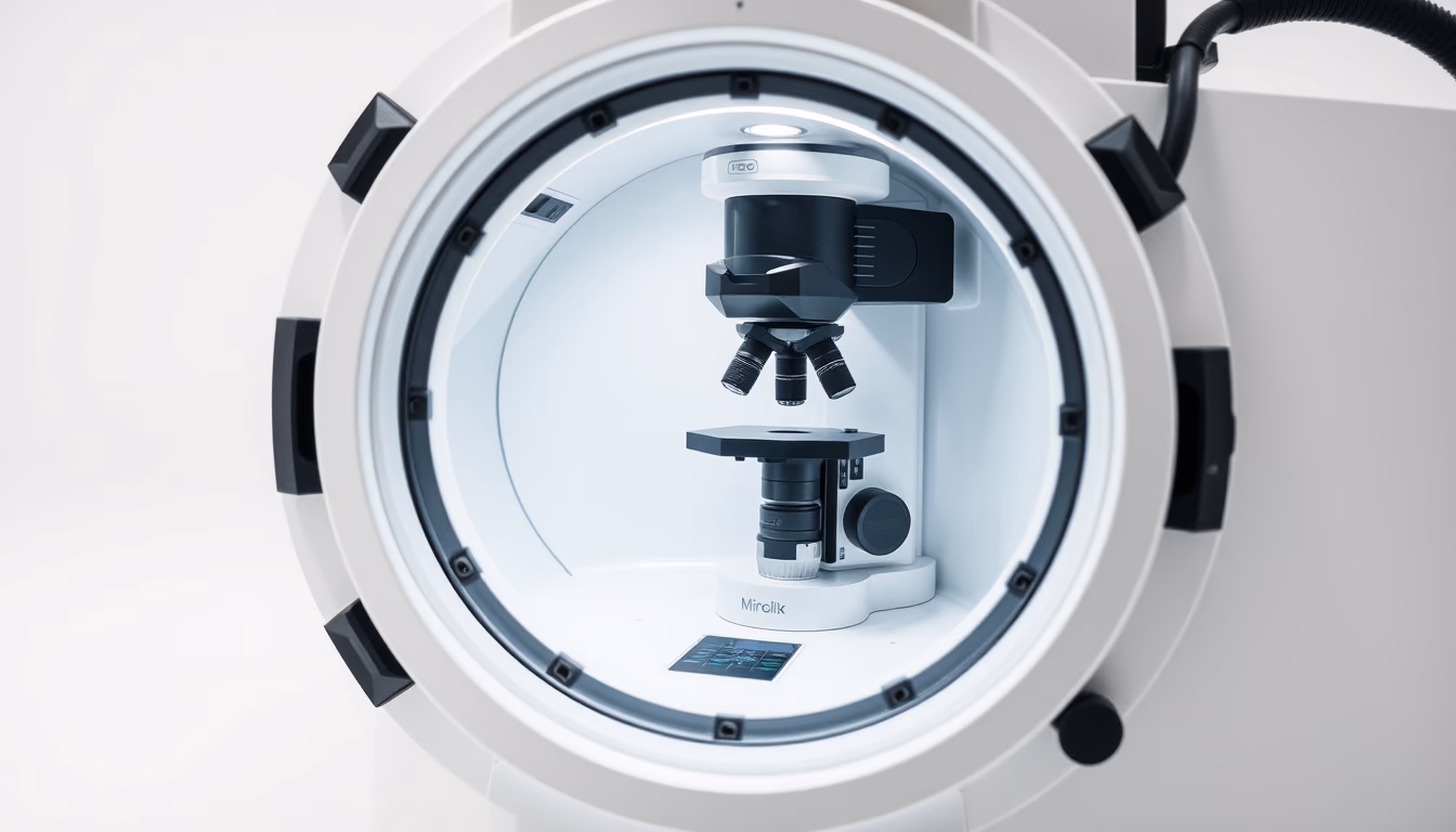 electron microscope chamber in editorial style