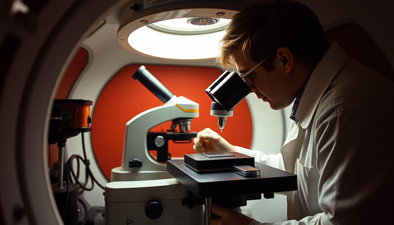 electron microscope chamber in editorial style