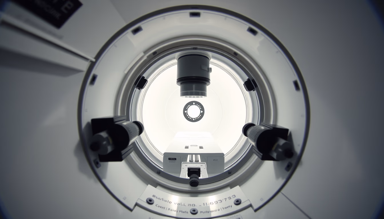 electron microscope chamber in editorial style