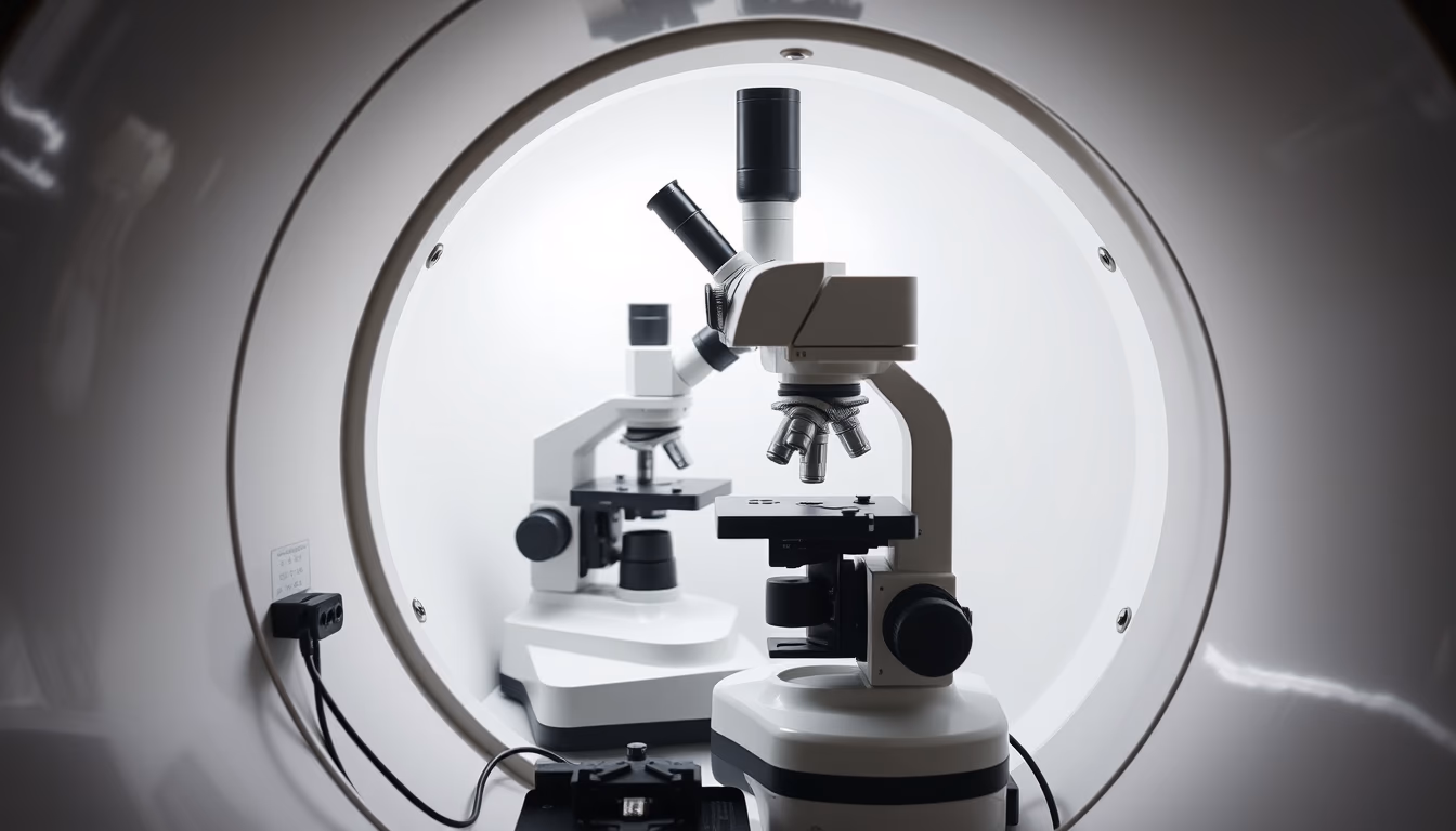 electron microscope chamber in editorial style