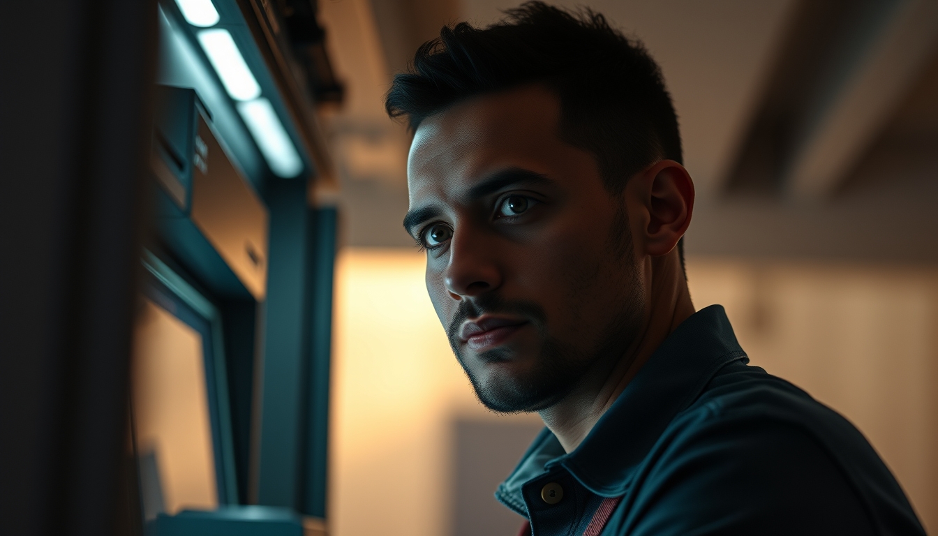 Electronic vote machine technician configuring Brazilian urna eletrônica em estilo editorial