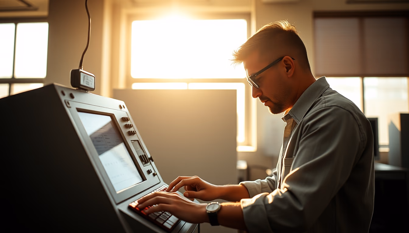electronic vote machine technician configuring Brazilian voting machine in editorial style