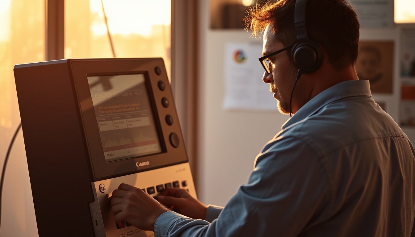 Electronic vote machine technician configuring Brazilian urna eletrônica em estilo editorial