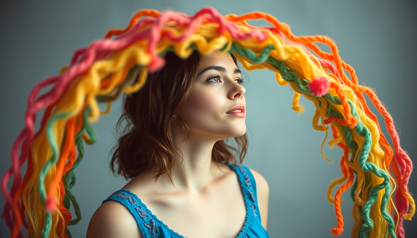 embroidery floss rainbow in editorial style