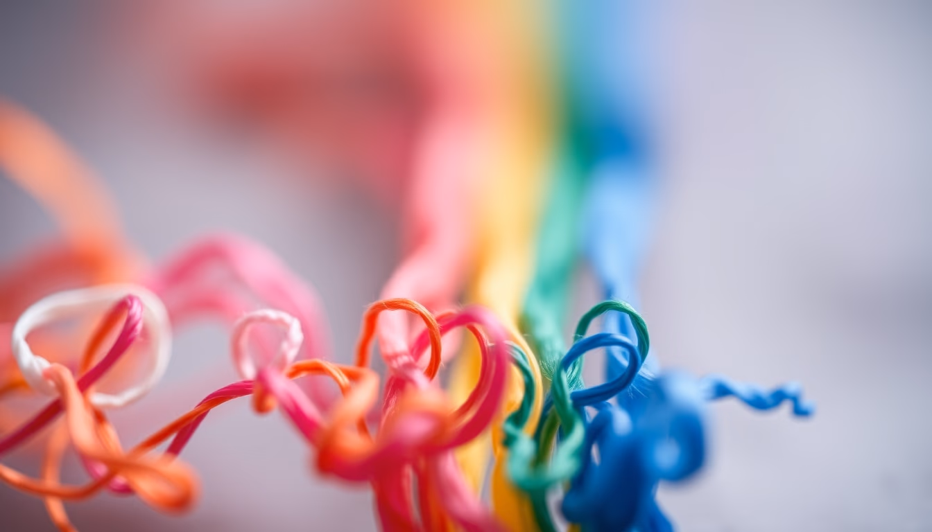 embroidery floss rainbow in editorial style