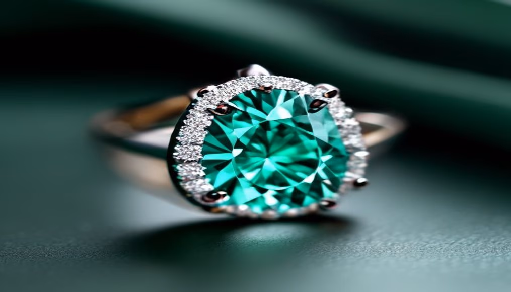 emerald cut diamond ring tiffany style in luxury editorial photography