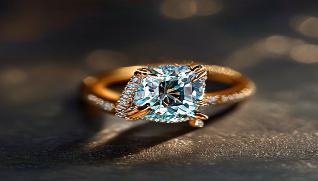 emerald cut diamond ring tiffany style in luxury editorial photography