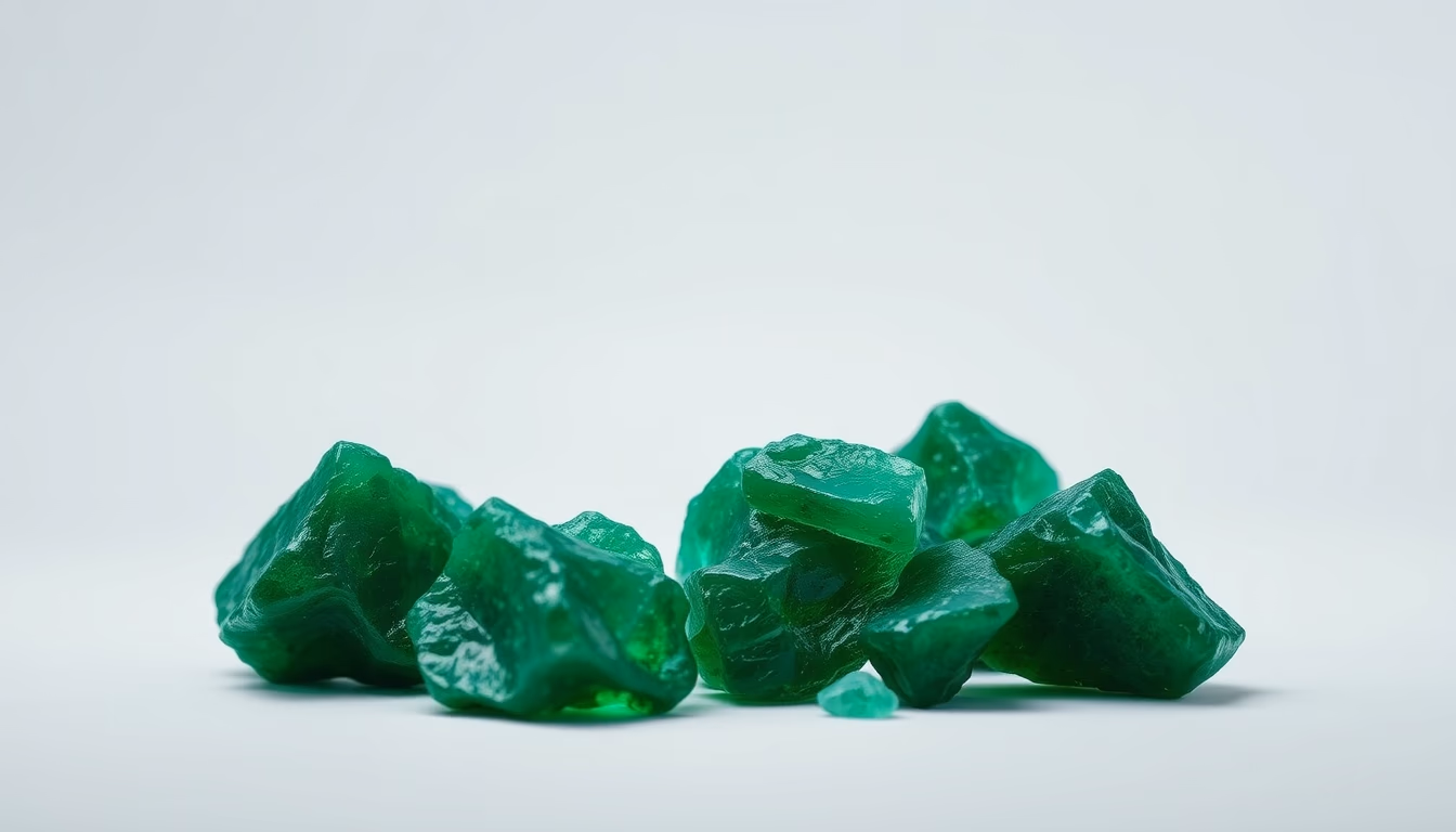 emerald rough green in editorial style